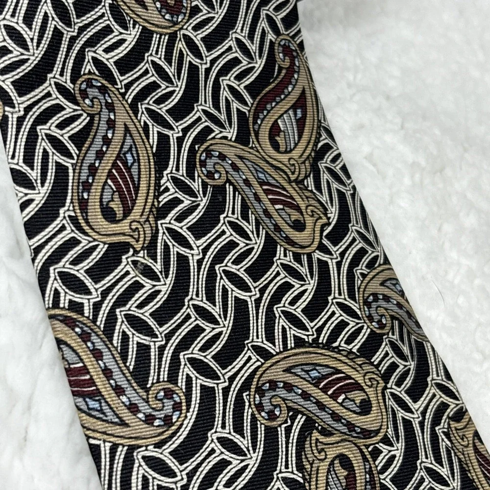 Vintage Salvatori Tie Paisley Harp Black Optical Illusion Hypnotic 3.75x59